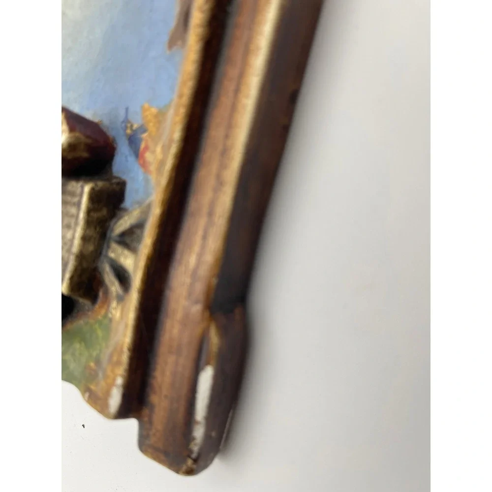 Set Of 2 Vintage Chalkware Wall‎ Art Handpainted Windmill Sculpture Pictures